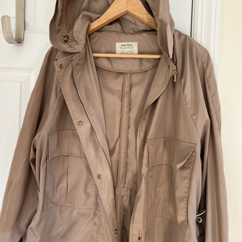 Zara Tan Utility Jacket with Hood and Relaxed Fit